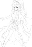  breasts copyright_request greyscale horns long_hair monochrome pointy_ears smile solo yu-ves 