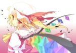  ascot blonde_hair bow bust flandre_scarlet hat minoru open_mouth pointy_ears red_eyes shirt side_ponytail skirt skirt_set solo touhou turning wind wings 