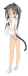  animal_ears ass black_hair blade_(lovewn) blush cat_ears francesca_lucchini from_behind green_eyes hair_ribbon long_hair looking_back military military_uniform panties ribbon simple_background solo strike_witches striped striped_panties tail twintails underwear uniform 