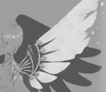 1girl clover_(manga) grey lan_(clover) male mechanical_wings monochrome ponytail shadow solo suu tiny_drop wings 