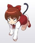  1girl all_fours artist_request bow brown_hair cat_tail dress gegege_no_kitarou lowres nekomusume panties pointy_ears slit_pupils tail underwear white_panties yellow_eyes 