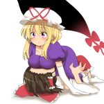  blonde_hair bow breast_smother breasts brown_hair gap hair_bow hair_tubes hakurei_reimu hat hat_ribbon long_hair multiple_girls ochazuke purple_eyes ribbon touhou violet_eyes yakumo_yukari 