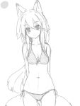 animal_ears bikini breasts cleavage copyright_request fox_ears greyscale long_hair looking_at_viewer monochrome smile solo swimsuit yu-ves 