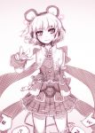  adapted_costume animal_ears bow dj headphones kazetto monochrome mouse mouse_ears mouse_tail nazrin skirt smile solo tail touhou 