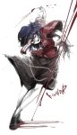  1girl black_hair blood fighting_stance harusame_(unmei_no_ikasumi) hat highres looking_at_viewer miyako_yoshika ofuda open_mouth outstretched_arms rough short_hair simple_background skirt solo spread_arms star touhou white_background 