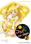  blonde_hair blush boots cover cure_peace dress eunos hair_ornament kise_yayoi long_hair magical_girl open_mouth ponytail precure smile smile_precure! solo v wrist_cuffs yellow_dress yellow_eyes 