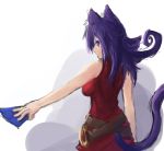  animal_ears arceonn bare_shoulders blue_eyes blue_hair breasts card cat_ears cat_tail duel_masters from_behind kemonomimi_mode looking_back solo tail tasogare_mimi 