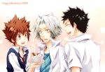  :d ^_^ birthday_cake black_hair brown_hair cake closed_eyes dated eyes_closed food gokudera_hayato green_eyes happy_birthday holding katekyo_hitman_reborn katekyo_hitman_reborn! kubyou_azami male multiple_boys necktie open_mouth red_eyes sawada_tsunayoshi shirt silver_hair smile white_shirt yamamoto_takeshi 