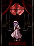  candle full_moon hat highres looking_at_viewer moon red_moon remilia_scarlet short_hair sitting smile solo touhou wrist_cuffs yu-ves 