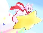 animal_ears copyright_request highres long_hair open_mouth pink_hair red_eyes scarf smile solo star yu-ves 