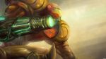  1girl arm_cannon armor artist_request bodysuit female helmet metroid samus_aran solo source_request weapon 