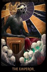  1boy 6+others absurdres angel angel_wings arm_up artist_name artstation_username bald black_border black_hair border closed_eyes commentary corpse crying dark decay decaying_skin double_halo emaciated emperor_of_mankind english_commentary glowing glowing_eyes glowing_halo halo highres hollow_eyes industrial_pipe instagram_username laurel_crown laurels light_rays long_hair medium_hair multiple_others no_nose no_pupils open_mouth pale_skin patreon_username rotting ruoyuart sad signature sitting sunken_eyes tarot teardrop tears teeth the_emperor_(tarot) throne title tube twitter_username warhammer_40k web_address white_halo wings 