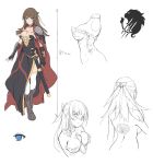  1girl armor between_breasts blue_eyes boots braid breasts brown_hair character_sheet choker elbow_gloves female fingerless_gloves gloves nightmaremk2 pixiv_fantasia pixiv_fantasia_sword_regalia solo tattoo thigh-highs thighhighs topless 