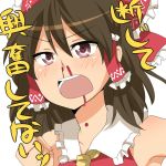  blood bow brown_eyes brown_hair clenched_hand hair_bow hair_tubes hakurei_reimu nosebleed ochazuke open_mouth solo touhou translated translation_request 