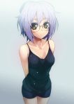  brown_eyes camisole casual glasses nagato_yuki purple_hair puyo short_hair shorts solo standing suzumiya_haruhi_no_yuuutsu 