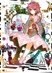  apple bad_id bucket checkered crescent cup eyeball food fruit giraffe hairband heart highres hoshiguma_yuugi kaenbyou_rin kaenbyou_rin_(cat) kisume komeiji_koishi komeiji_satori kurodani_yamame mizuhashi_parsee negative pink_hair polka_dot red_eyes reiuji_utsuho reiuji_utsuho_(bird) ringetsumon short_hair skirt solo subterranean_animism teacup teapot third_eye touhou upside-down wavy_mouth 