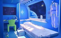  animal bed book boots cat cup drinking_glass gloves helmet highres indoors no_humans original pillow planet scenery shadow space space_helmet space_station sunlight unworn_boots unworn_gloves unworn_headwear unworn_helmet window_shadow wine_glass yoh4038 