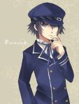  androgynous blue_eyes blue_hair cabbie_hat crossdressinging female hair_between_eyes hand_on_own_face hat looking_at_viewer moonku pensive persona persona_4 reverse_trap school_uniform shirogane_naoto short_hair solo tomboy wavy_hair 