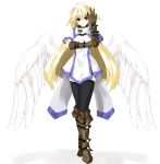  boots buckle copyright_request gloves highres long_hair looking_at_viewer simple_background smile solo thighhighs very_long_hair white_background wings yu-ves 