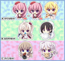  6+girls 9-nine- :d ahoge akizuki_kanna animal apron arihara_nanami bag black_hair blonde_hair blue_butterfly blue_eyes blush_stickers bow bowl braid brown_hair bug bun_cover butterfly butterfly_on_hand cafe_stella_to_shinigami_no_chou cardigan cat chibi chibi_only commentary_request company_connection cooking covering_own_mouth dress eyes_visible_through_hair food_in_mouth frilled_apron frilled_dress frilled_skirt frills furrowed_brow gear_hair_ornament green_bow grey_hair grey_shorts hair_between_eyes hair_bow hair_bun hair_ornament hakusen_academy_school_uniform hamburger_steak hat highres holding holding_animal holding_bag holding_bowl holding_cat holding_scythe holding_teapot holding_whisk jacket kujou_miyako long_hair maid maid_apron mitsukasa_ayase mole mole_under_eye multiple_girls niimi_sora open_clothes open_jacket open_mouth outline paper_bag pink_cardigan pink_hair pleated_dress pom_pom_(clothes) pom_pom_hair_ornament ponytail red_eyes red_hat red_jacket riddle_joker school_uniform scythe shaded_face shiki_natsume shirt shorts side_ponytail simple_background single_braid single_hair_bun sitting skirt smile standing teapot very_long_hair violet_eyes whisk white_apron white_dress white_hair white_jacket white_outline white_shirt white_skirt wing_hair_ornament yellow_eyes yukaze yuzusoft |_| 