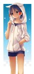  1girl androgynous animal_ears black_hair character_request goroo hair_ornament hand_in_pocket hoodie inazuma_eleven_(series) inazuma_eleven_go male shorts shuu_(inazuma_eleven) solo 