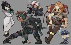  2boys 3girls :< ;) accelerator_(tower_defense_simulator) alternate_hair_length_(longer) alternate_hair_length_(shorter) animification ankle_boots arm_across_waist arm_at_side arm_support arm_under_breasts armor bags_under_eyes bare_arms between_legs black_boots black_eyes black_hair black_jacket black_pants black_shirt black_slippers blood blood_on_cheek blood_on_face blood_on_hands blue_hat blush_stickers boots braid breastplate breasts brown_boots brown_hair brown_pants buttons cheek_tattoo chibi chibi_inset closed_mouth coat commander_(tower_defense_simulator) commentary curtained_hair dark-skinned_female dark-skinned_male dark_skin dragon drawstring elbow_rest engineer_(tower_defense_simulator) expressionless forehead from_above full_body fur-trimmed_boots fur_trim gloves green_sweater grey_armor grey_background grey_gloves grey_headband grey_hood hair_behind_ear hair_between_eyes hair_bun hair_intakes half_up_braid hand_between_own_legs hand_on_own_opposite_hip hand_up hat headband headphones heart highres holding holding_knife hood hooded_jacket invisible_chair jacket jitome knee_boots knee_up knees_apart_feet_together knife lab_coat lace-up_boots lapels long_hair long_sleeves looking_ahead looking_at_viewer machine medic_(tower_defense_simulator) medium_breasts multicolored_hair multiple_boys multiple_girls no_nose no_pupils official_alternate_costume official_alternate_hair_color official_alternate_hairstyle on_one_knee one_eye_closed pants parted_lips partially_fingerless_gloves partially_unbuttoned peaked_cap puffy_pants red_hair red_streaks reverse_grip ribbed_sweater roblox shaded_face shirt short_hair shoulder_armor sidelocks simple_background single_blush_sticker single_hair_bun sitting slasher_(tower_defense_simulator) slippers small_breasts smile space7human spread_legs streaked_hair sweater tareme tattoo tower_defense_simulator turtleneck turtleneck_sweater two-tone_hair underlighting v_arms very_short_hair white_coat white_eyes white_hair wide-eyed 