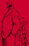  1boy 1girl father_and_daughter formal hands_in_pockets height_difference kumacchi lordgenome red suit tengen_toppa_gurren_lagann 