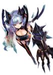  :3 animal_ears bare_shoulders black_legwear blue_eyes blue_hair boots breasts cat_ears claw_(weapon) cleavage cleavage_cutout copyright_request dress garter_straps pump_(artist) short_hair simple_background solo thigh-highs thigh_boots thighhighs white_background 