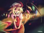 absurdres ascot blonde_hair clear_echoes fang fire flandre_scarlet hat highres laevatein red_eyes short_hair solo touhou wings 