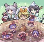  4girls :&lt; :&lt;&gt; alternate_color alternate_hair_color anchor animal_ears black_hair blonde_hair catfish dress fang fish frills green_eyes grey_hair hair_ornament hat hishaku minigirl mouse mouse_ears mouse_tail multicolored_hair multiple_girls murasa_minamitsu nagae_iku namazu nazrin odd_one_out open_mouth player_2 pote_(ptkan) purple_hair red_eyes sailor sailor_hat saliva shawl short_hair smile tail toramaru_shou touhou two-tone_hair wavy_mouth yellow_eyes 