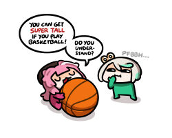  2girls absurdres animal_ears aqua_hair ball basketball_(object) beret cecilia_immergreen closed_eyes closed_mouth english_text grey_hair hat highres hololive hololive_english keenbiscuit laughing long_hair medium_hair multiple_girls open_mouth panther_ears panther_girl pink_hair raora_panthera smile smirk virtual_youtuber white_hair winding_key 
