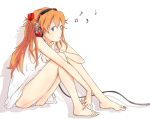  barefoot blue_eyes feet hands_on_feet headphones listening_to_music long_hair musical_note nakasima-syouta neon_genesis_evangelion no_panties orange_hair panties shikinami_asuka_langley simple_background sitting smile solo soryu_asuka_langley souryuu_asuka_langley striped striped_panties tank_top underwear white_panties 