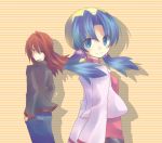  1girl blue_hair crystal_(pokemon) hat long_hair meisa_(poker4) pokemon pokemon_(game) pokemon_gsc red_hair redhead silver_(pokemon) smile twintails 