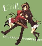  brown_hair chain chains collar durarara!! glasses hoodie miniskirt orihara_izaya orihara_kururi orihara_mairu red_eyes siblings skirt yuzu_juncgr 