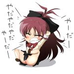  &gt;_&lt; angry blush bottomless chibi mahou_shoujo_madoka_magica mizushima_(p201112) ponytail red_hair redhead sakura_kyouko school_uniform solo tantrum wide_ponytail 