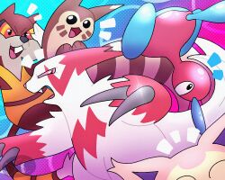  brown_fur buck_teeth claws deedra-posting furret no_humans open_mouth pokemon pokemon_(creature) porygon2 red_eyes red_fur skitty tail teeth two-tone_fur watchog white_fur zangoose 