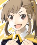  :d brown_eyes brown_hair futami_mami idolmaster long_hair mistrail open_mouth payot ponytail smile solo 