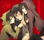  brown_hair durarara!! fur_trim heart hoodie licking orihara_izaya orihara_kururi orihara_mairu red_eyes siblings wince wink yuzu_juncgr 