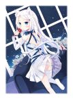  animal_ears bare_back blue_eyes cat_ears cat_tail couch dress dutch_angle elbow_gloves flower gloves hair_flower hair_ornament long_hair nyanya open_mouth original ribbon silver_hair sky solo star_(sky) starry_sky tail thigh-highs thighhighs white_dress white_gloves white_legwear window 