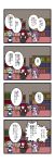  4koma book bookshelf braid chair comic covering covering_face covering_mouth crescent dora_e hair_ribbon hat hat_removed head_wings headwear_removed highres izayoi_sakuya koakuma library long_hair maid maid_headdress multiple_girls patchouli_knowledge purple_hair red_hair redhead ribbon silver_hair sweatdrop table touhou translated translation_request twin_braids voile wings 