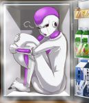  breath dragon_ball dragon_ball_z dragonball_z frieza in_container in_refrigerator kawachi_(ky3550) looking_at_viewer object_namesake open_door pun refrigerator sitting solo tail tail_between_legs 