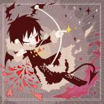  arrow black_hair bow_(weapon) durarara!! eriko_(chika) fur_trim heart jacket orihara_izaya red_eyes solo tail weapon 