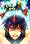  adult blue_hair kuroemon male mecha open_mouth shirtless simon star_shades tengen_toppa_gurren-lagann_(mecha) tengen_toppa_gurren_lagann 