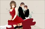  brown_hair dress durarara!! garter_straps genderswap long_hair miz0725 orihara_izaya orihara_kururi orihara_mairu red_eyes siblings thigh-highs thighhighs 