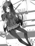  218 accel_world antenna_hair bad_id black_hair black_legwear blazer bowtie kuroyukihime long_hair monochrome pantyhose school_uniform skirt smile solo 