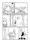  &gt;:d &gt;_&lt; :d ^_^ bow braid candle candlestand candlestick carrying clenched_hand closed_eyes comic detached_wings fang flandre_scarlet hair_ribbon izayoi_sakuya large_bow long_sleeves maid maid_headdress monochrome multiple_girls nightgown open_mouth pointy_ears ribbon short_hair side_ponytail silent_comic smile sonson_(eleven) stretch touhou twin_braids waving wings 