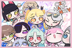  6+girls blue_eyes chaos_zero_nightmare chibi chibi_only chizuru_(chaos_zero_nightmare) colorful_background diana_(chaos_zero_nightmare) green_eyes grin haru_(chaos_zero_nightmare) heidemarie_(chaos_zero_nightmare) highres lemonasty long_hair multiple_girls narja_(chaos_zero_nightmare) nine_(chaos_zero_nightmare) red_eyes renoa_(chaos_zero_nightmare) rita_(chaos_zero_nightmare) sereniel_(chaos_zero_nightmare) smile tiphera_(chaos_zero_nightmare) upper_body violet_eyes yellow_eyes yuki_(chaos_zero_nightmare) 
