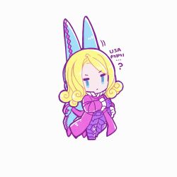  1boy back-to-back blonde_hair blue_eyes chibi chibi_only coat collar commentary_request curly_hair dirty_deeds_done_dirt_cheap frilled_collar frilled_sleeves frills full_body funny_valentine gloves high_collar highres jitome jojo_no_kimyou_na_bouken kasasagi_(hinagi) long_hair looking_at_viewer male_focus stand_(jojo) steel_ball_run 