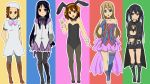  5girls akemi_homura_(cosplay) akiyama_mio animal_ears black_eyes black_hair black_rock_shooter black_rock_shooter_(character) black_rock_shooter_(cosplay) blonde_hair blue_eyes brown_eyes brown_hair bunny_ears bunnysuit cosplay dress higurashi_no_naku_koro_ni hirasawa_yui k-on! kotobuki_tsumugi llio long_hair look-alike macross macross_frontier mahou_shoujo_madoka_magica multiple_girls nakano_azusa pantyhose rabbit_ears ribbon ryuuguu_rena ryuuguu_rena_(cosplay) sheryl_nome sheryl_nome_(cosplay) short_hair suzumiya_haruhi suzumiya_haruhi_(cosplay) suzumiya_haruhi_no_yuuutsu tainaka_ritsu thighhighs twintails 