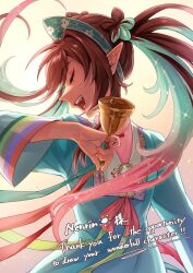  ao_nhat_binh asa_sugo bell closed_mouth khan_van long_hair multicolored_hair multicolored_ribbon original patterned_clothing pointy_ears ribbon smile sparkle vietnamese_clothes wide_sleeves 